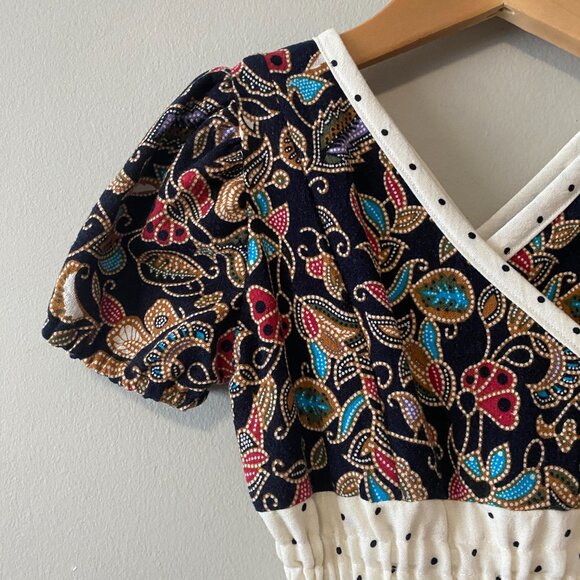 Handmade Children's 100% Cotton Multicolour Pattern Off White Polka Dot Dress - Picture 6 of 14